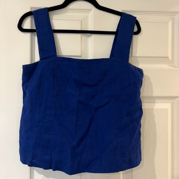Madewell Curved Neck Shell Tank 100% Linen Bright Sapphire Blue Size 4 NWOT - Picture 4 of 8